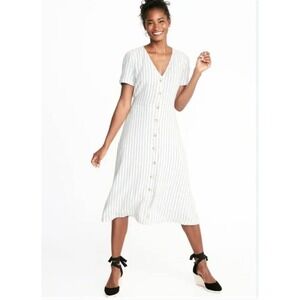 Old Navy White Striped Button-Front Midi Dress